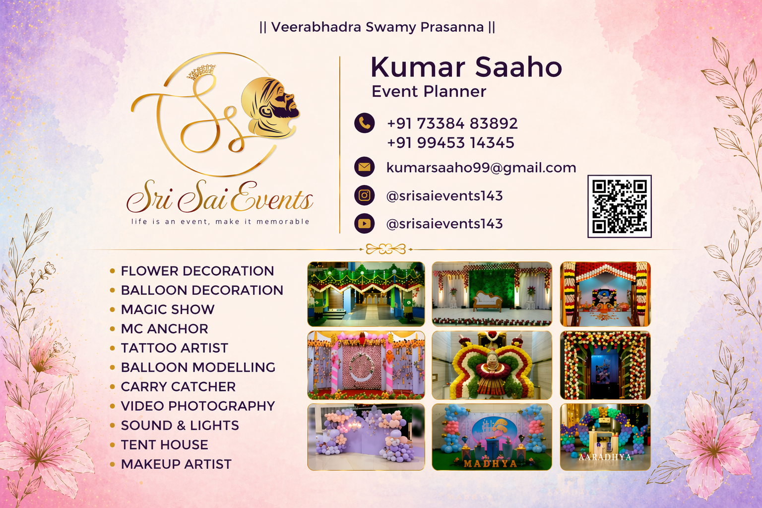Sri Sai Events contact page